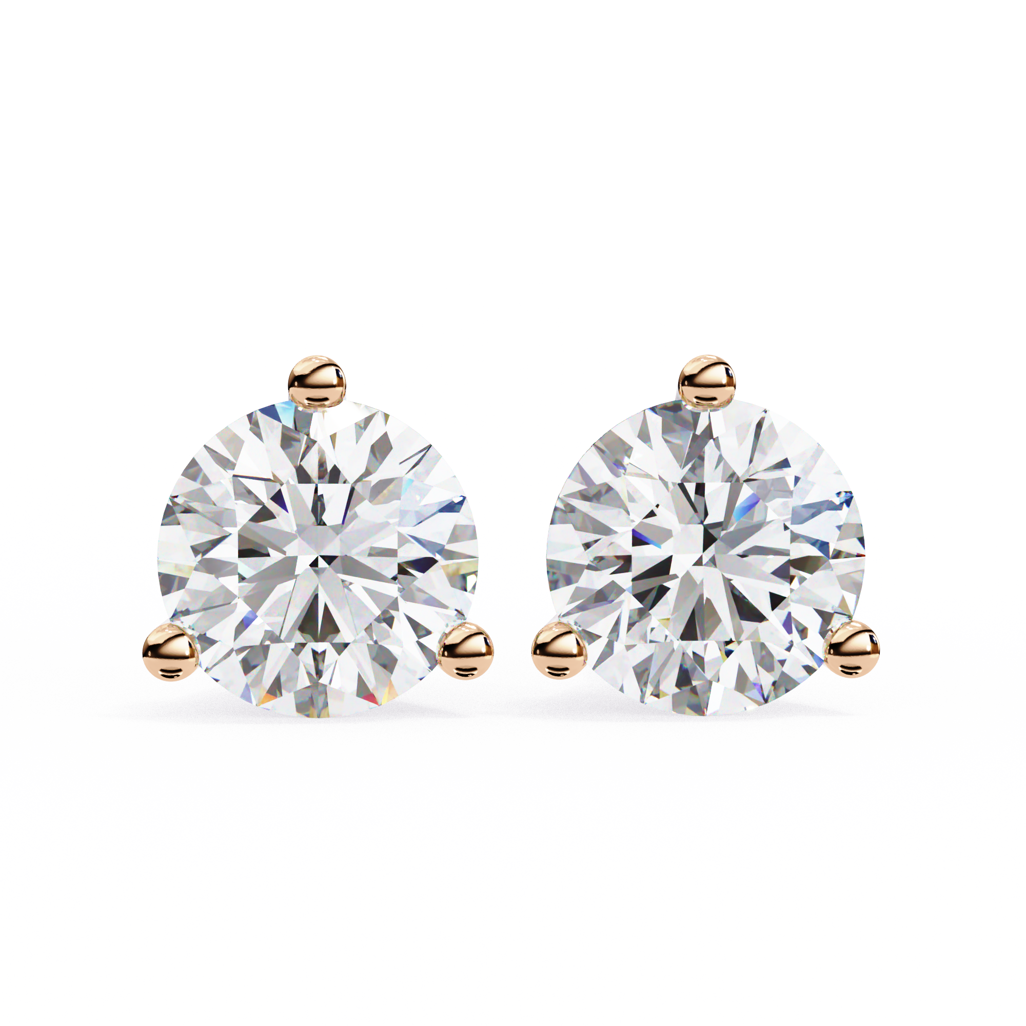 14K Gold 3-Prong Martini Round Diamond Stud Earrings