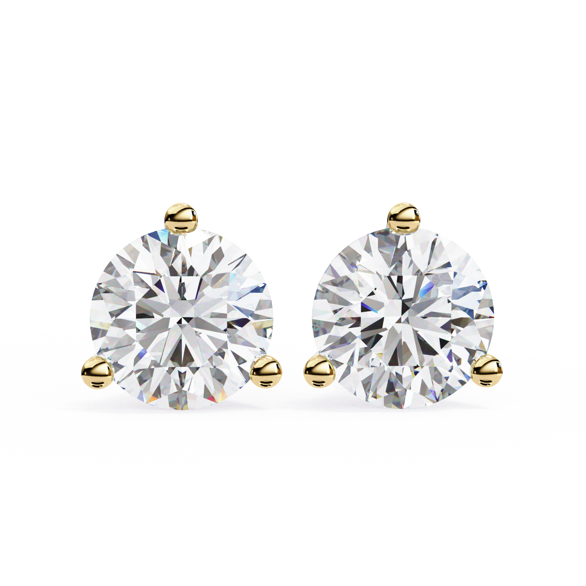 14K Gold 3-Prong Martini Round Diamond Stud Earrings