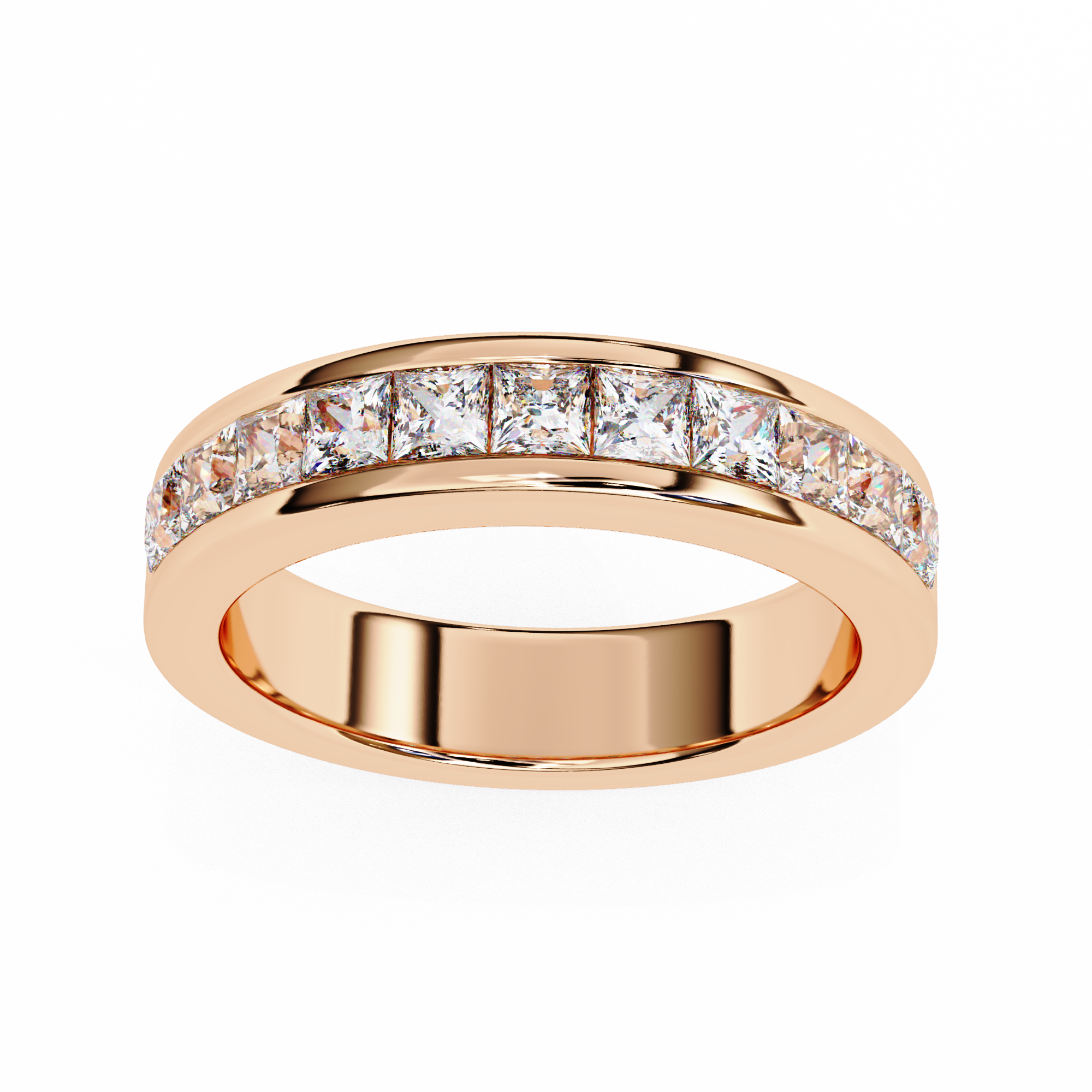 14K Gold Channel-Set Princess Cut Diamond Anniversary Band