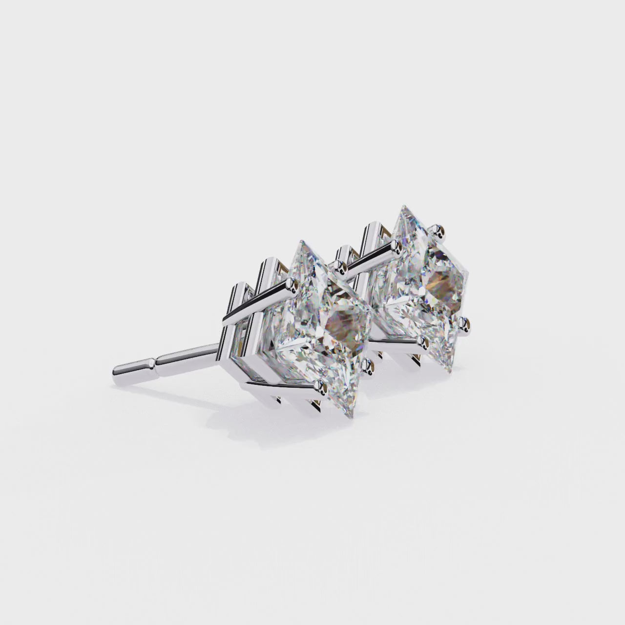 14K Gold Kite-Set Princess Cut Diamond Stud Earrings